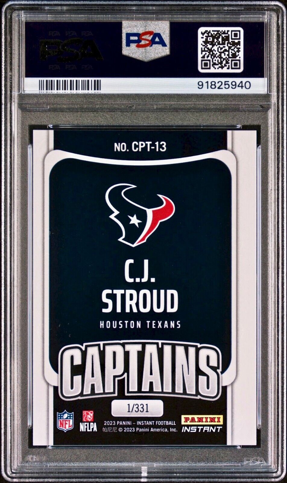 C.J. Stroud	2023 Panini NFL Captain #13 Football Card Houston Texans 1/331 PSA 8