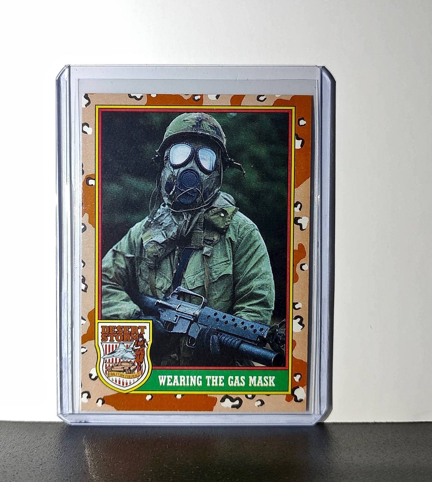 Wearing the Gas Mask 1991 Topps Desert Storm #76 Card