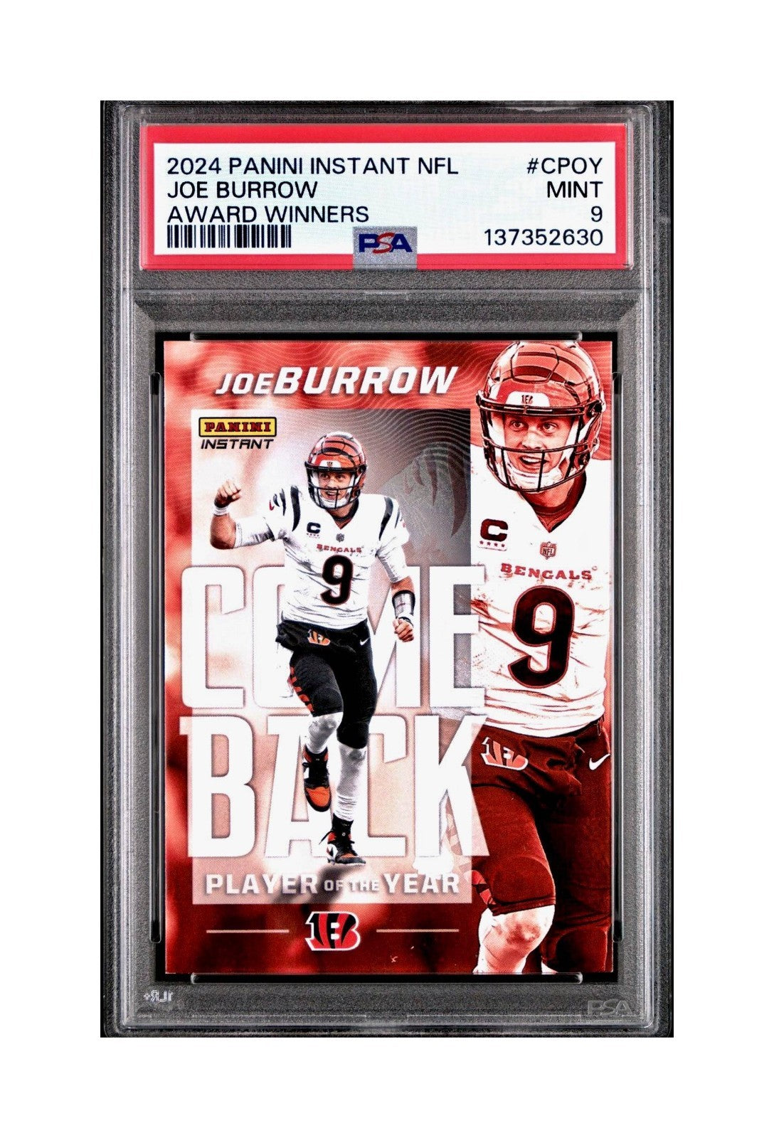 Joe Burrow 2024 Panini NFL AP Comeback Player of the Year Bengals PSA 9 Mint