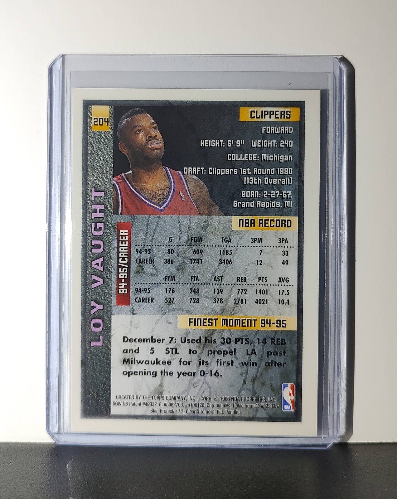 Loy Vaught 1995-96 Topps Finest NBA #204 Card Clippers