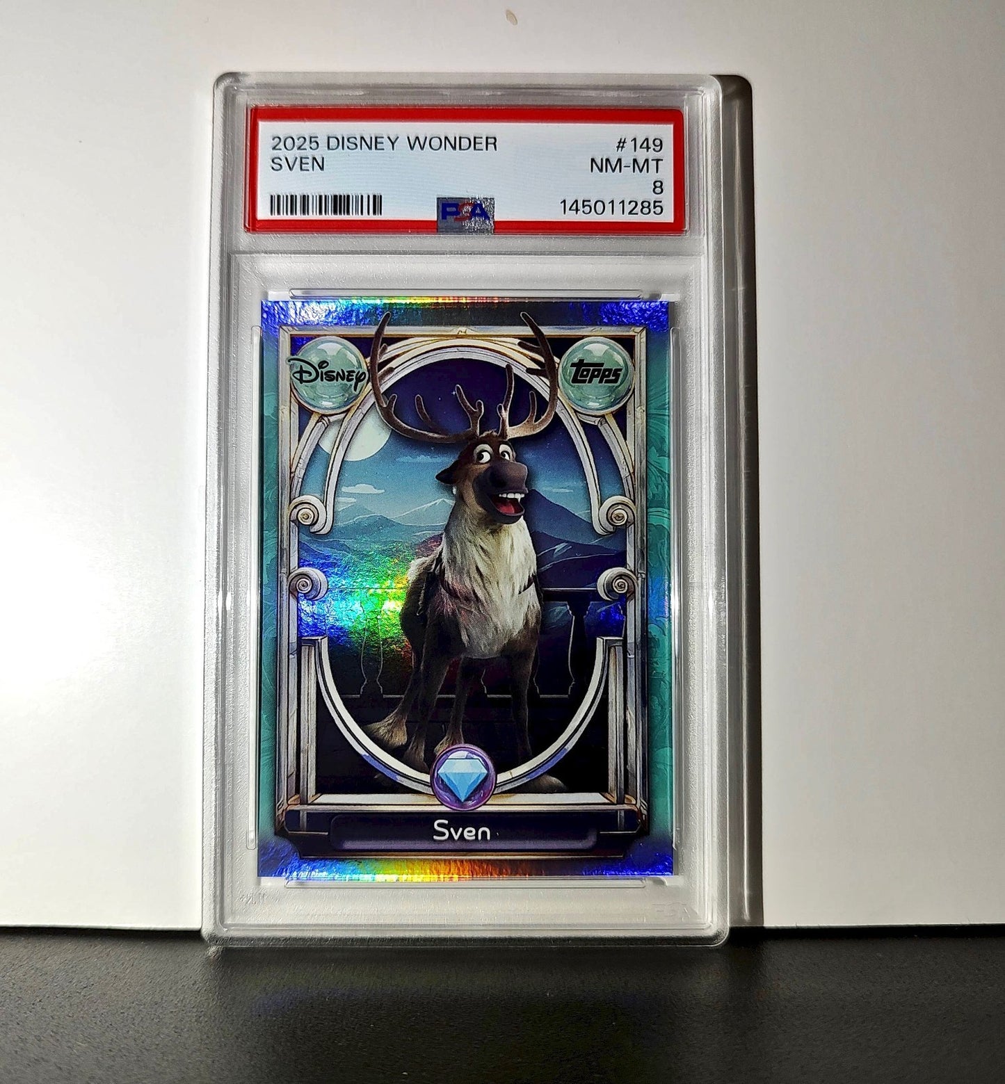 Sven 2025 Topps Disney Wonder #149 Diamond Card Frozen PSA 8