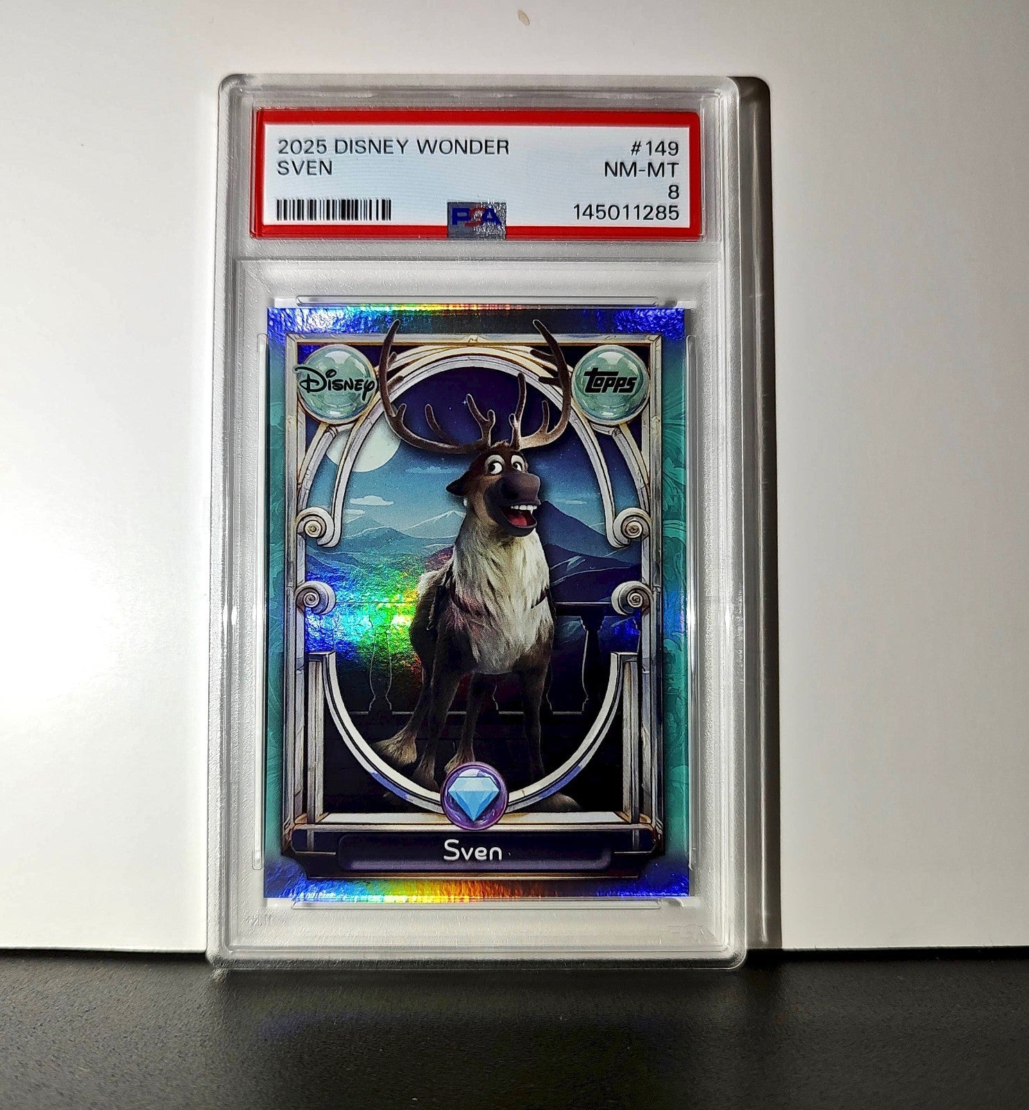 Sven 2025 Topps Disney Wonder #149 Diamond Card Frozen PSA 8