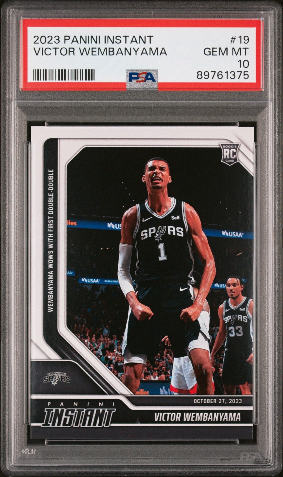 Victor Wembanyama 2023-24 Panini #19 NBA Rookie Card Spurs 1 of 18095 PSA 10 GEM