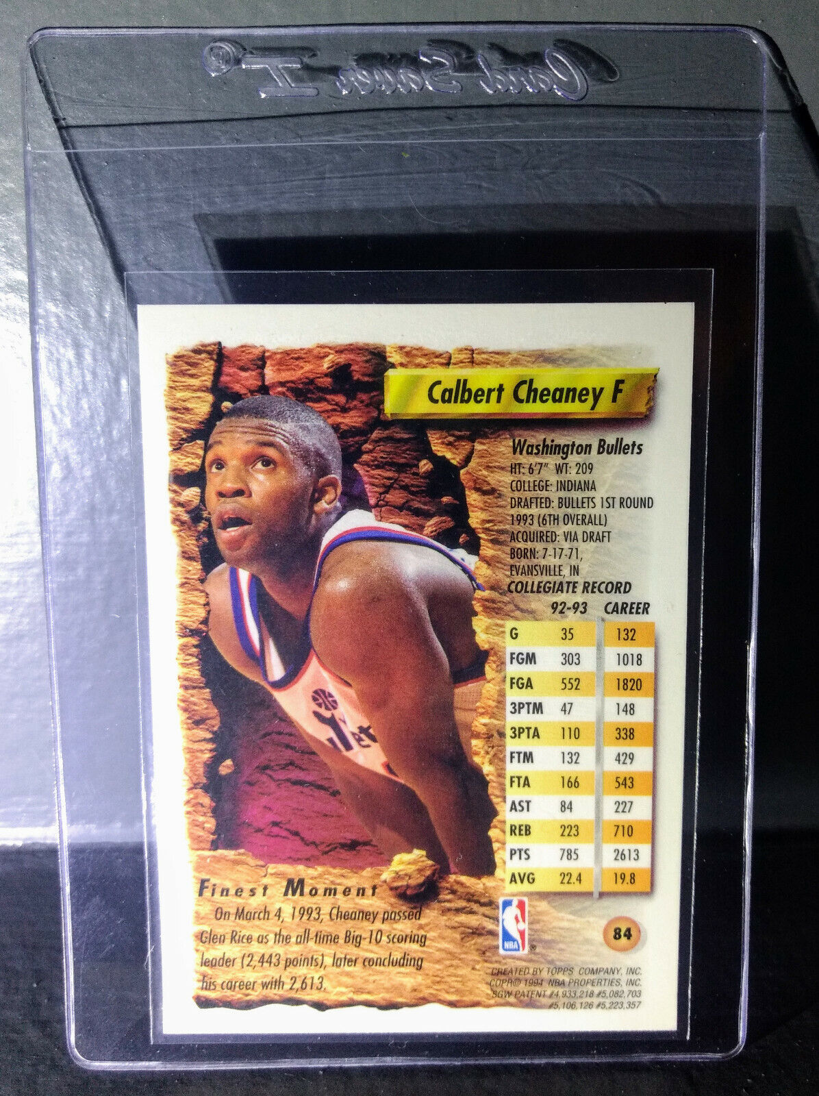 1993-94 Topps Finest Calbert Cheaney #84 Rookie Basketball Card