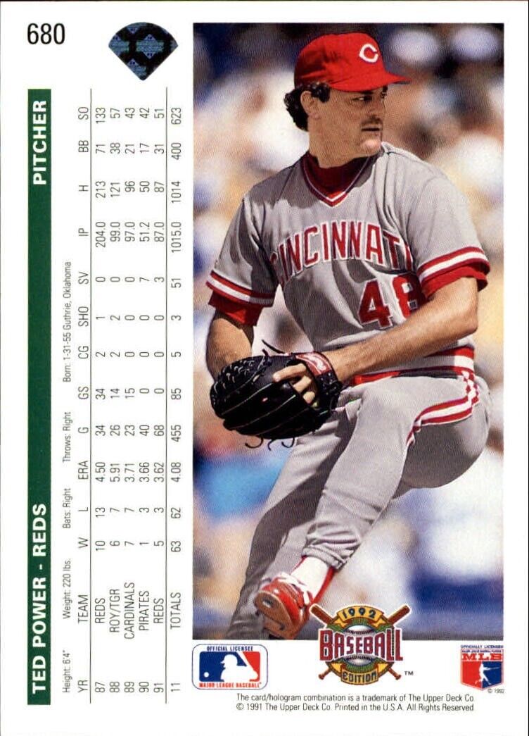 Ted Power 1992 Upper Deck MLB #680 Baseball Card Cincinnati Reds