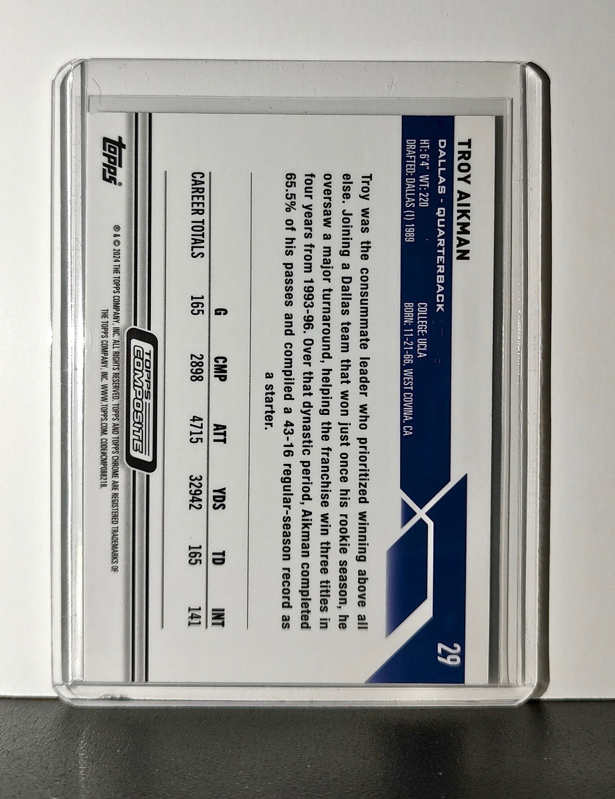 Troy Aikman 2023 Topps Chrome NFL #29 Card Dallas Cowboys