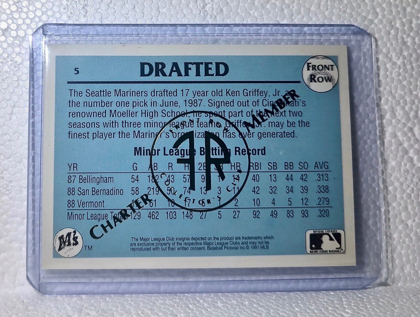 Ken Griffey Jr. 1991 Front Row MLB #5 Charter Member Baseball Card Mariners