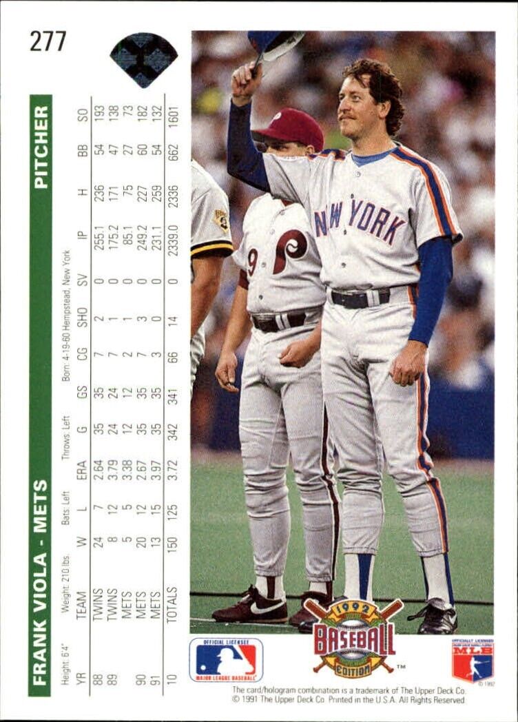 Frank Viola 1992 Upper Deck MLB #277 Baseball Card New York Mets