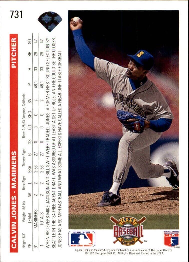 Calvin Jones 1992 Upper Deck MLB #731 Baseball Card Seattle Mariners