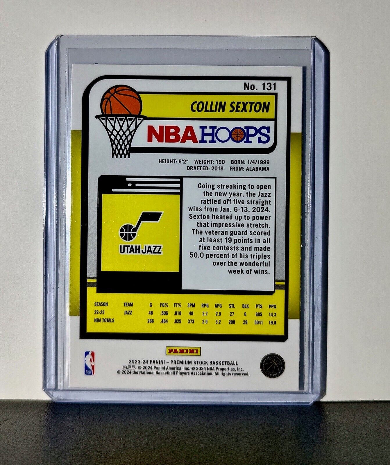 Collin Sexton 2023-24 Panini Premium Stock NBA Hoops #131 Card Utah Jazz