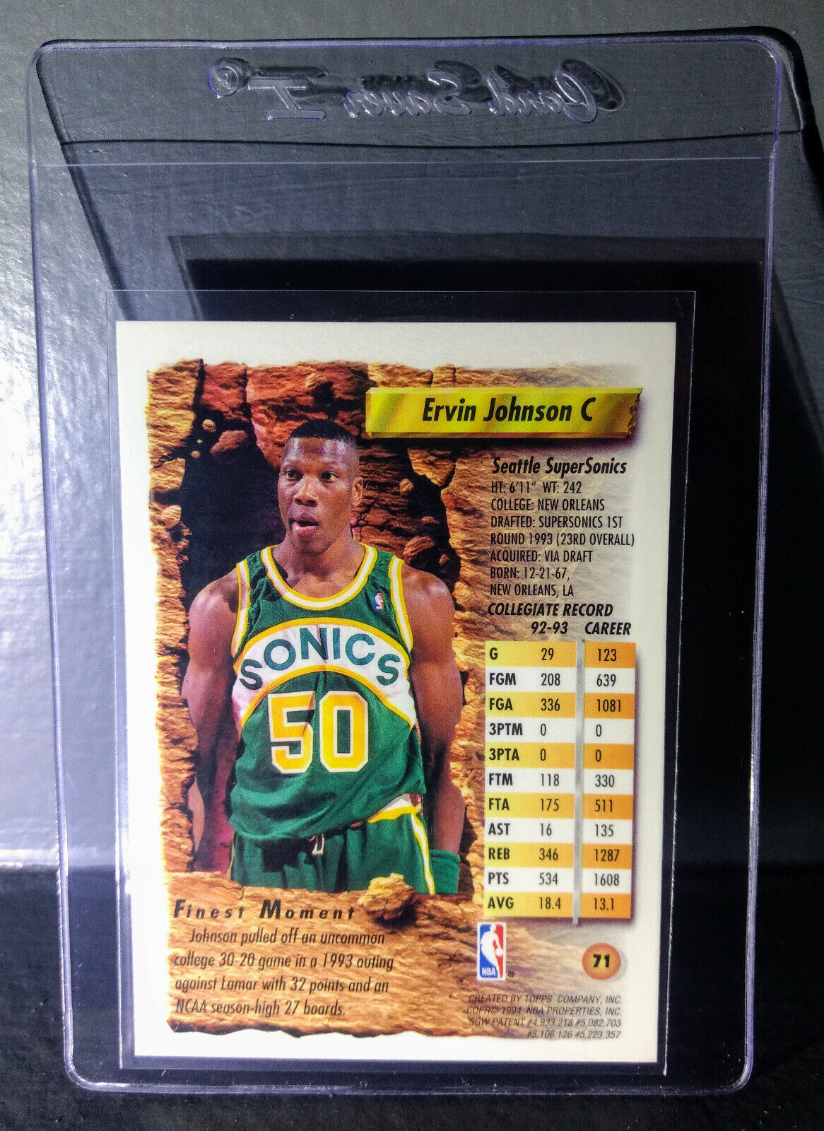 1993-94 Topps Finest Ervin Johnson #71 Rookie Basketball Card