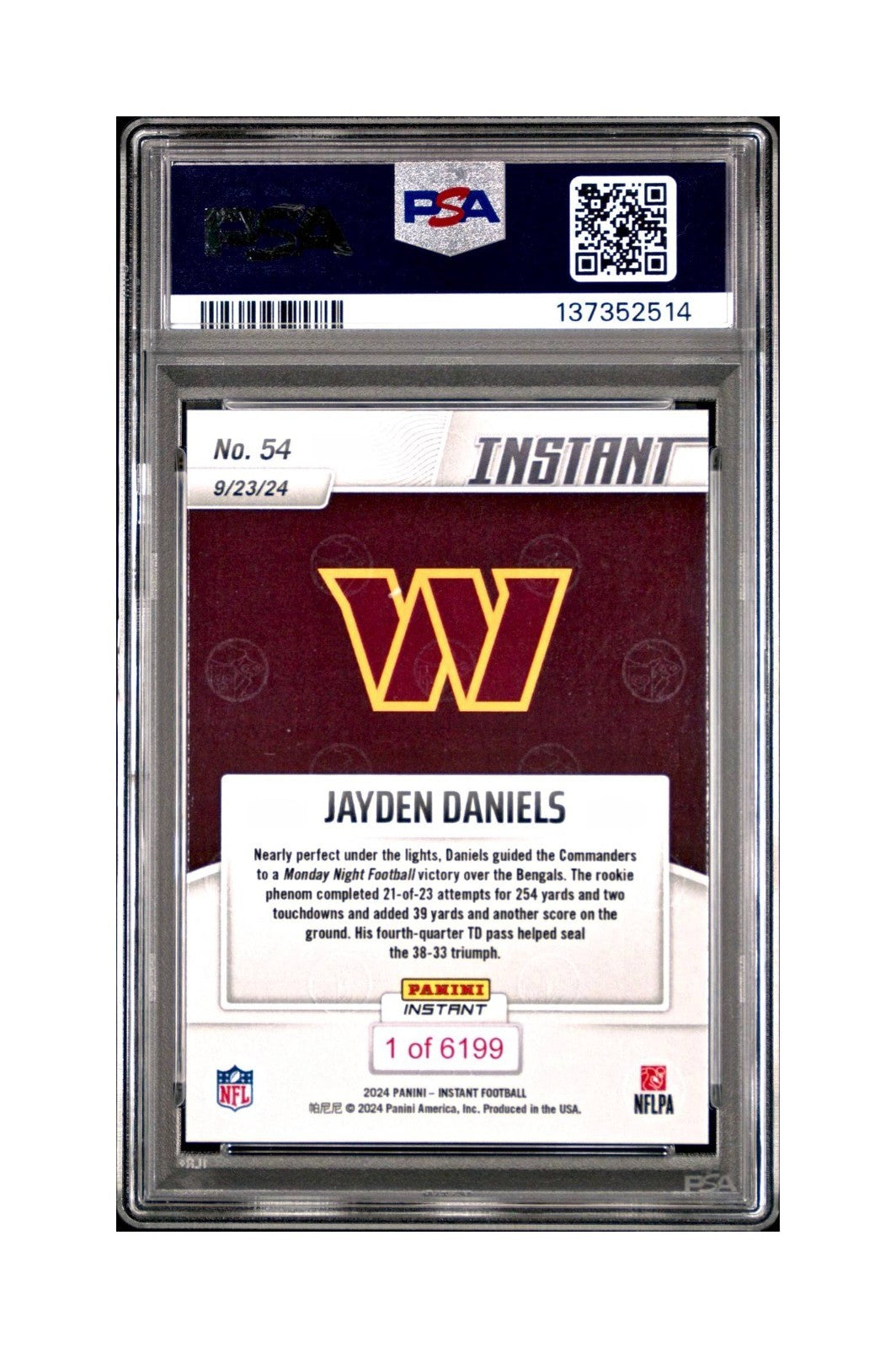 Jayden Daniels Rookie 2024 Panini Instant NFL #54 PSA 10 Gem Mint