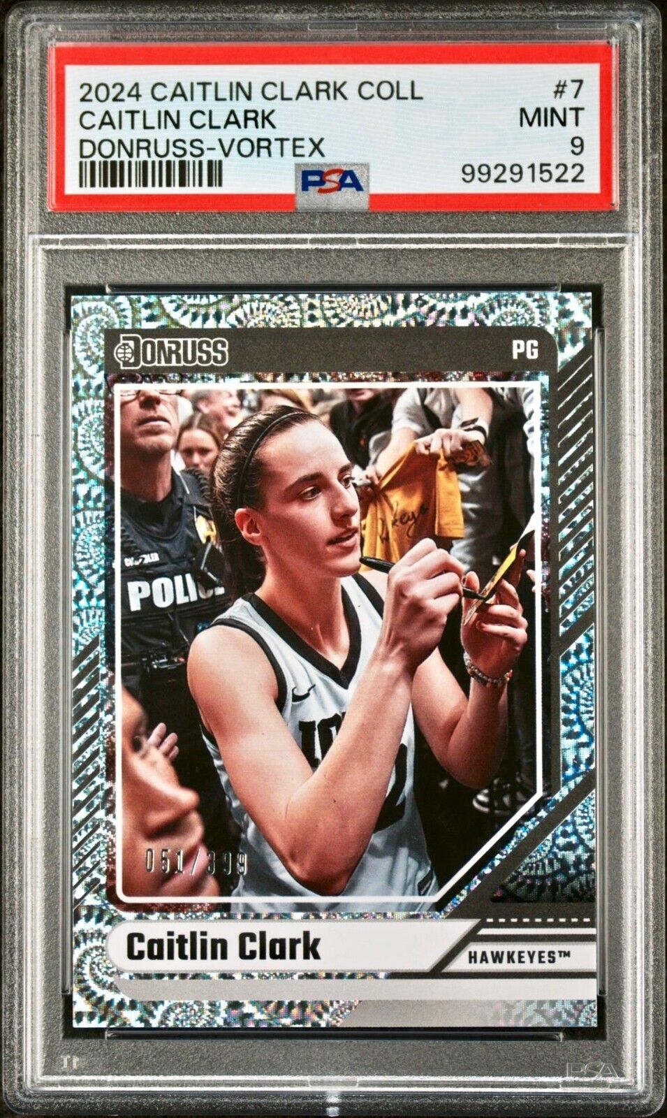 Caitlin Clark 2024 Panini Donruss Vortex #7 051/399 Basketball Card PSA 9 Mint