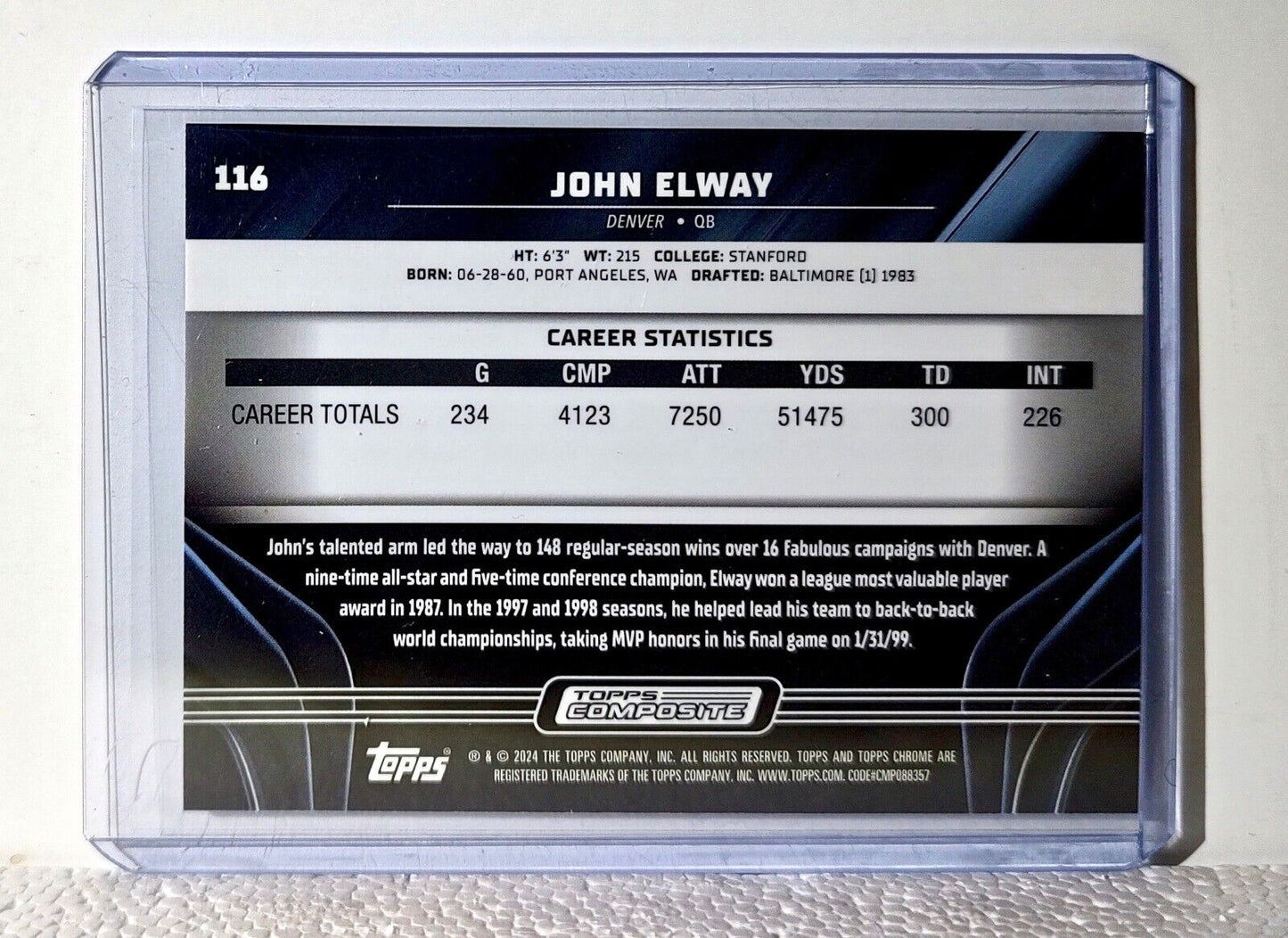 John Elway 2023 Topps Chrome Black NFL #116 Football Card Denver Broncos