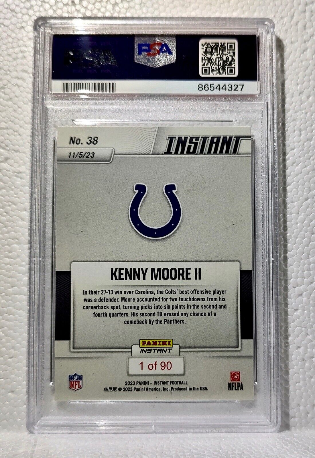 Kenny Moore II 2023 Panini NFL Football #38 Card 1 of 90 Colts PSA 9 Mint