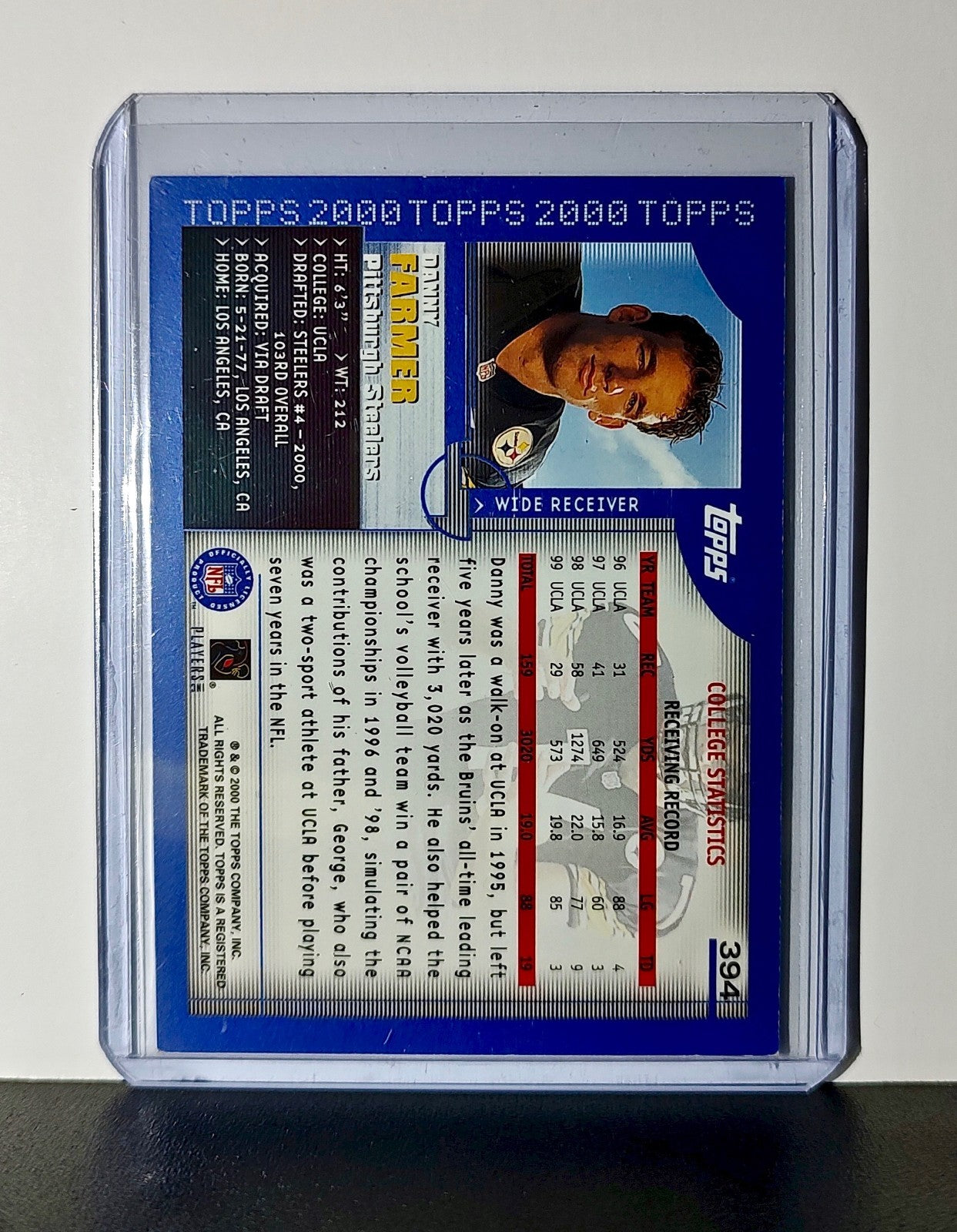 Danny Farmer Rookie 2000 Topps NFL #394 Draft Card Pittsburgh Steelers