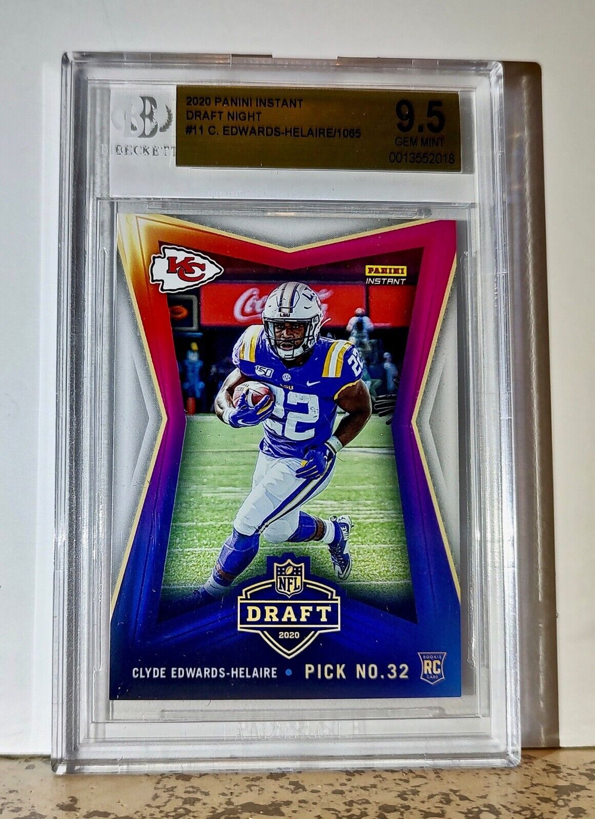 Clyde Edwards-Helaire 2020 Panini #11 Draft Rookie 1 of 1065 BGS 9.5 KC Chiefs