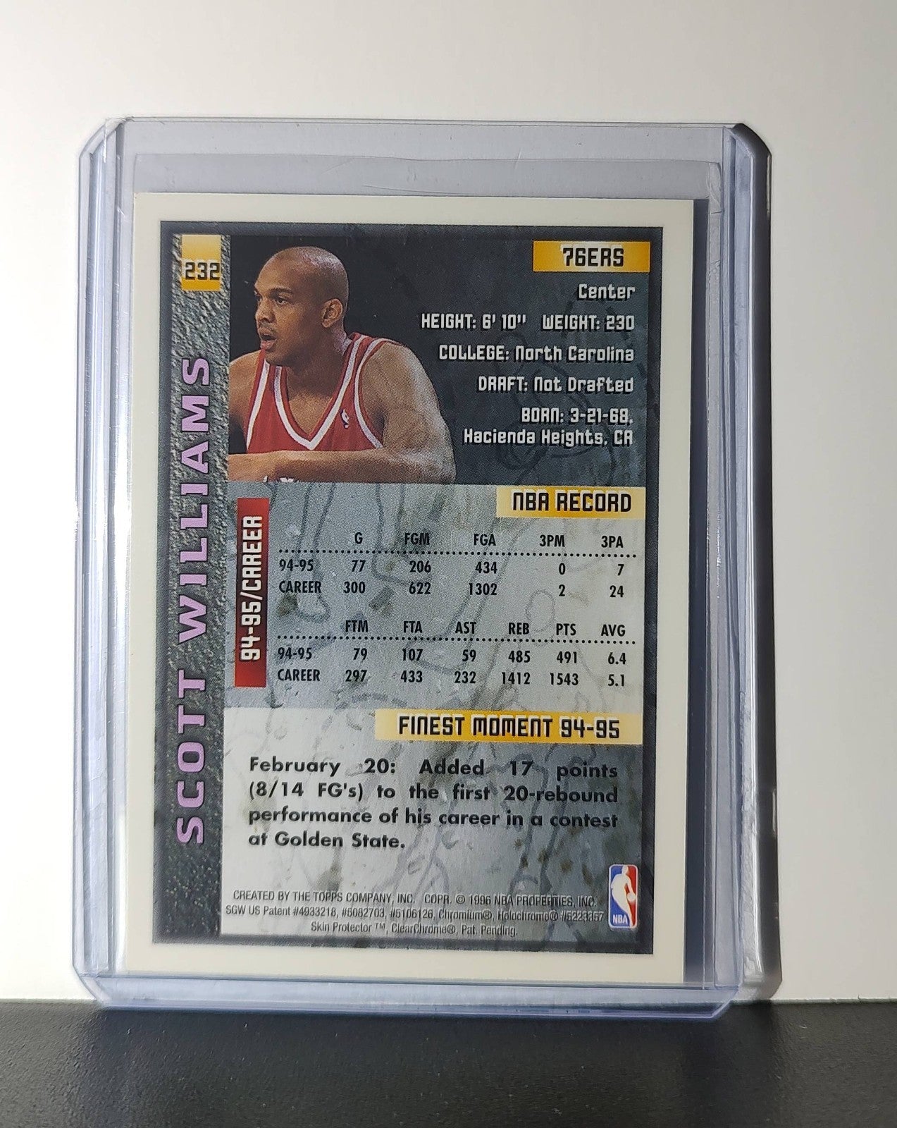 Scott Williams 1995-96 Topps Finest NBA #232 Card 76ers