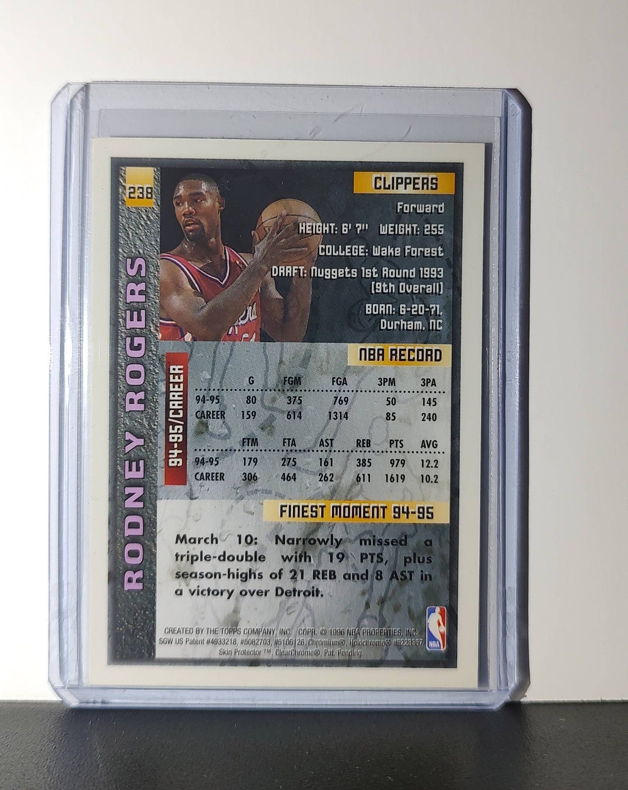 Rodney Rogers 1995-96 Topps Finest NBA #238 Card Clippers