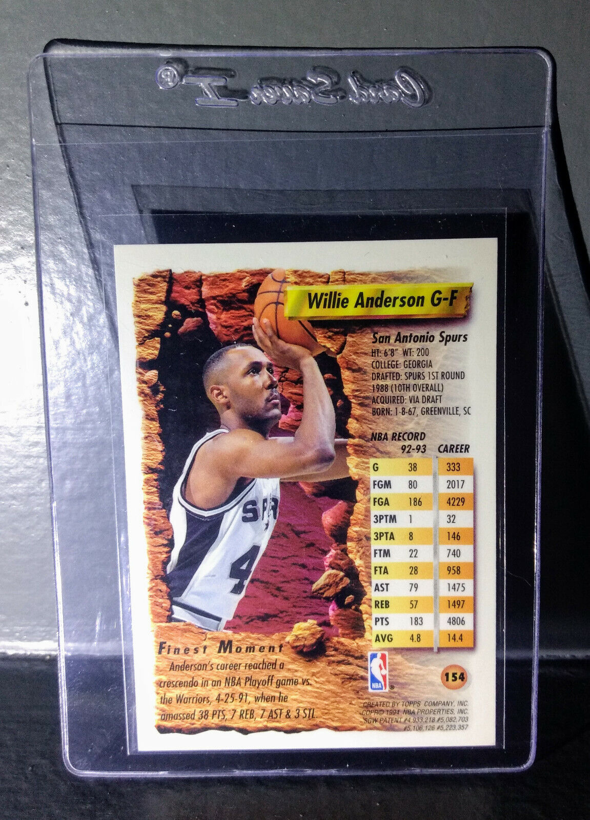 1993-94 Topps Finest Willie Anderson #154 Basketball Card