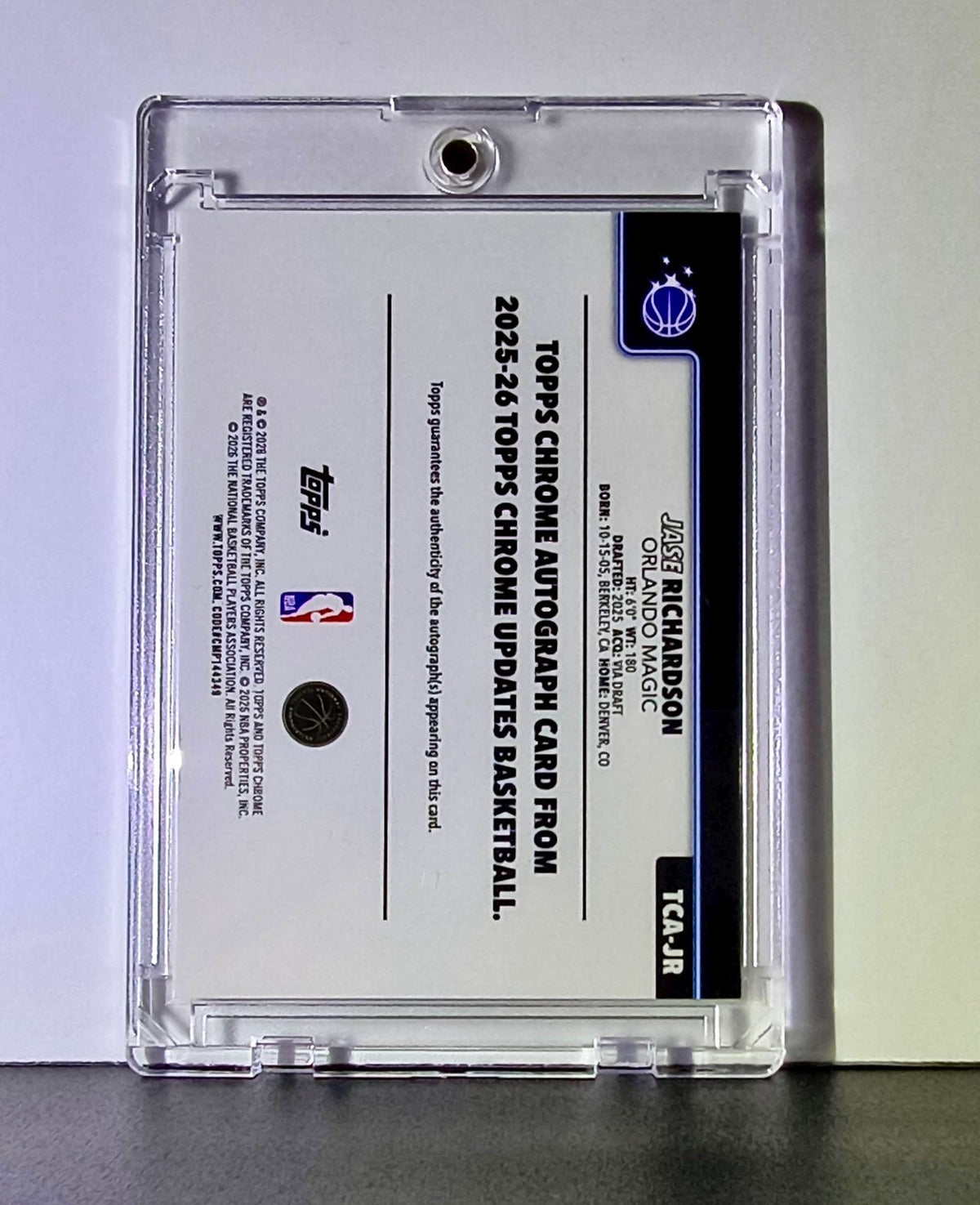 Jase Richardson Rookie 2025 Topps Chrome Update #TCA-JR Autograph Card Magic