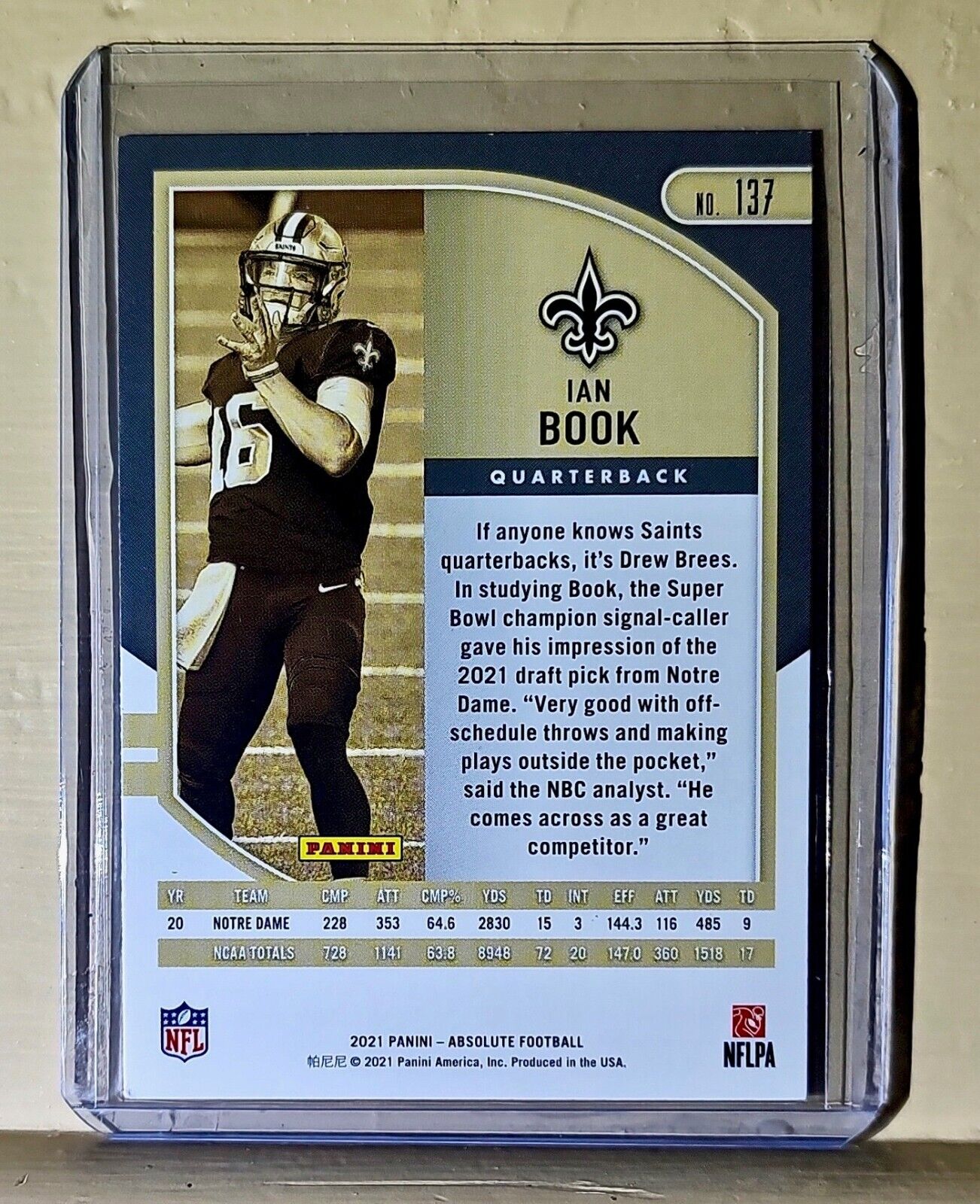 Ian Book 2021 Panini NFL Absolute Rookie Football #137 Card