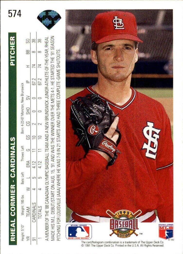 Rheal Cormier 1992 Upper Deck MLB #574 Baseball Card St. Louis Cardinals