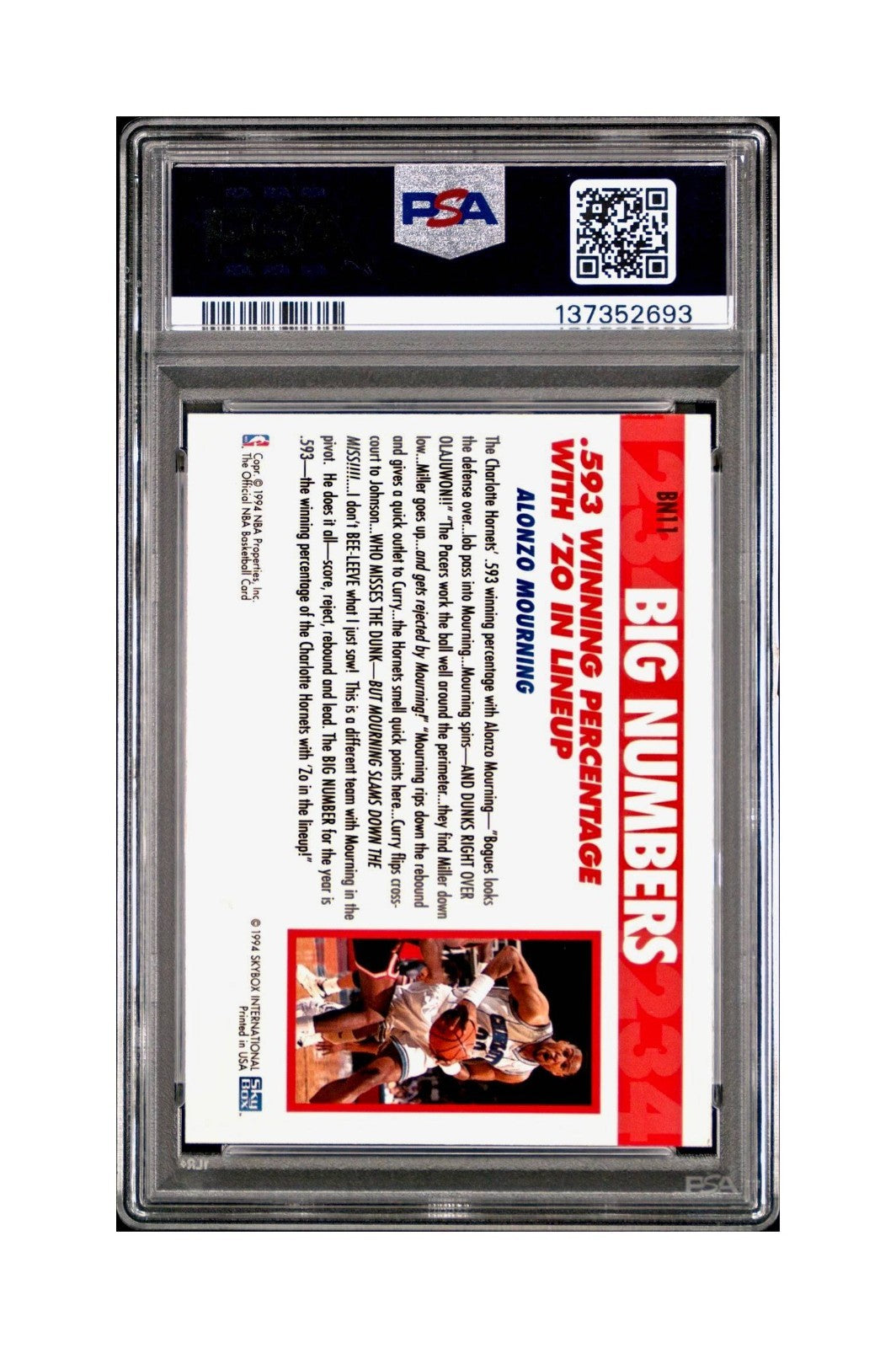 Alonzo Mourning 1994 NBA Hoops Big Numbers #BN11 Rainbow PSA 7 NM