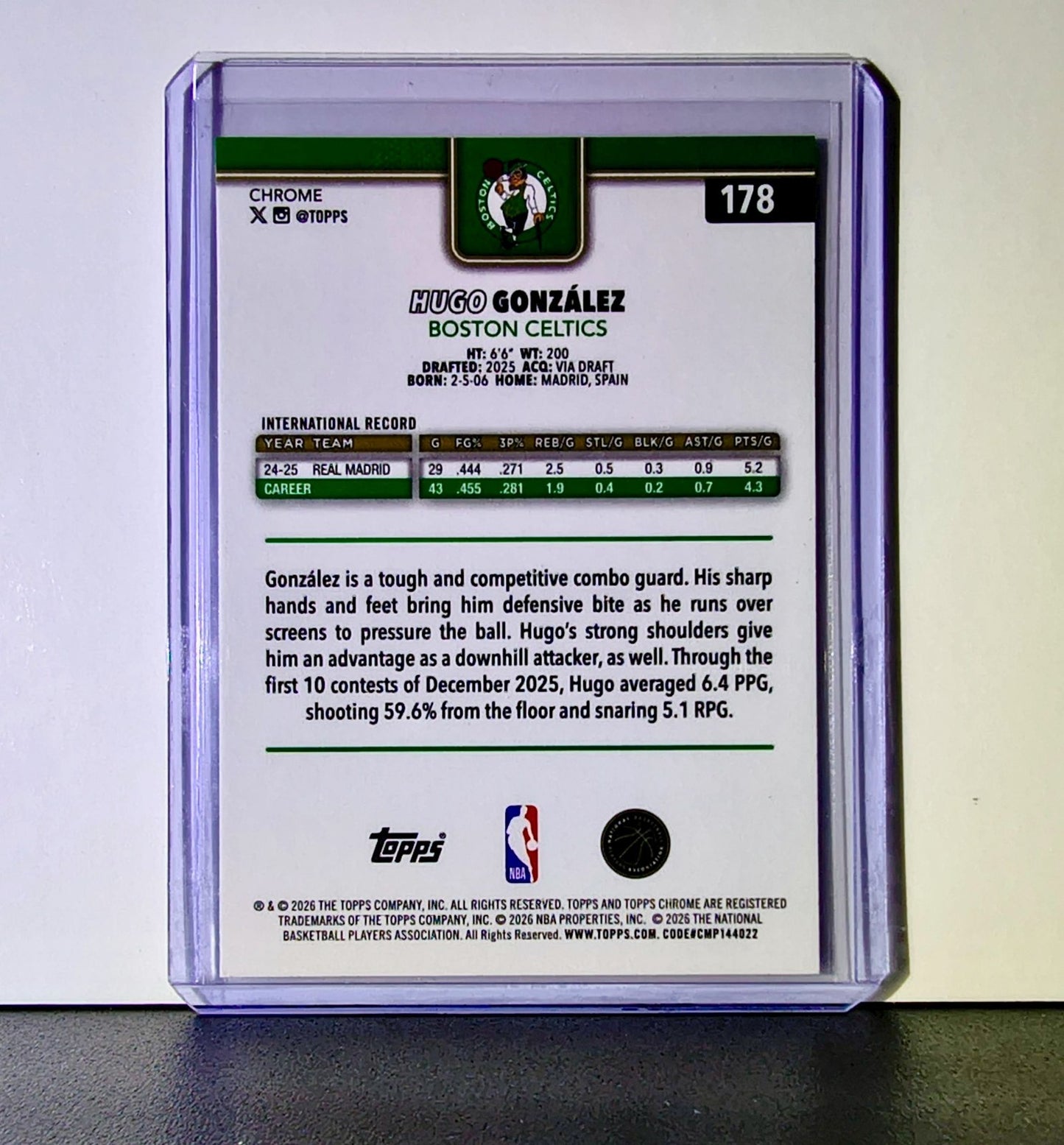 Hugo González Rookie 2025-26 NBA Topps Chrome Update #178 Card Boston Celtics
