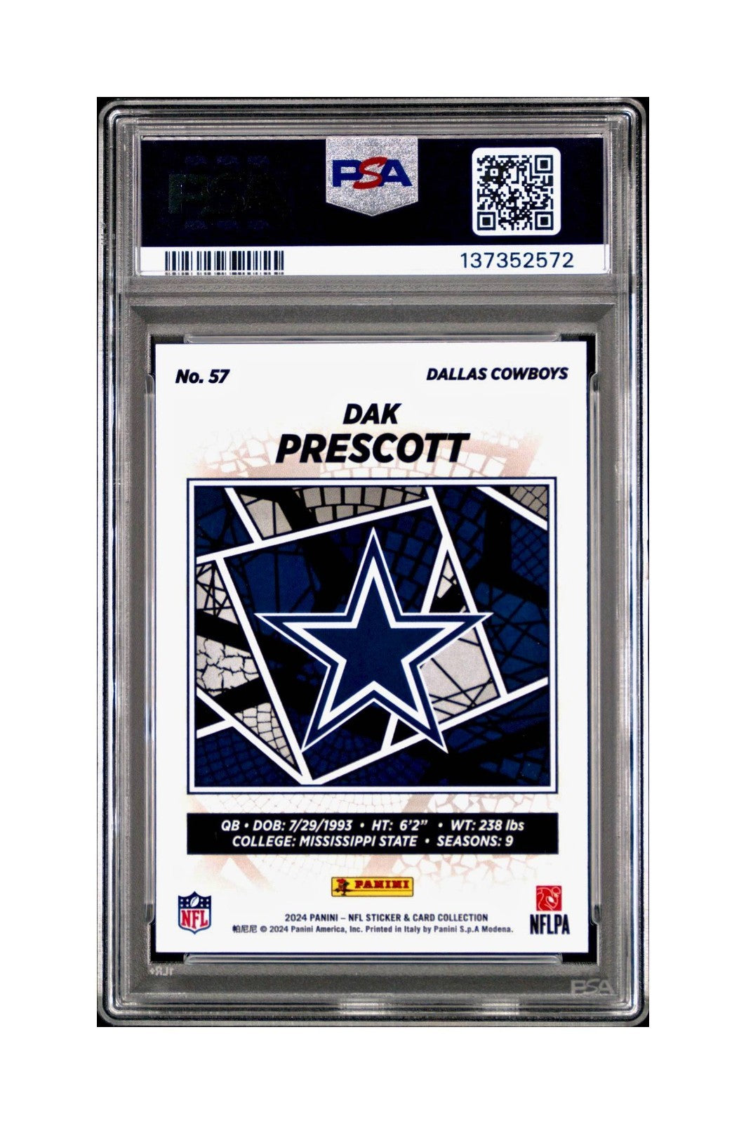 Dak Prescott 2024 Panini Sticker Collection 167/349 #57 Blue Foil PSA 8 NM-MT