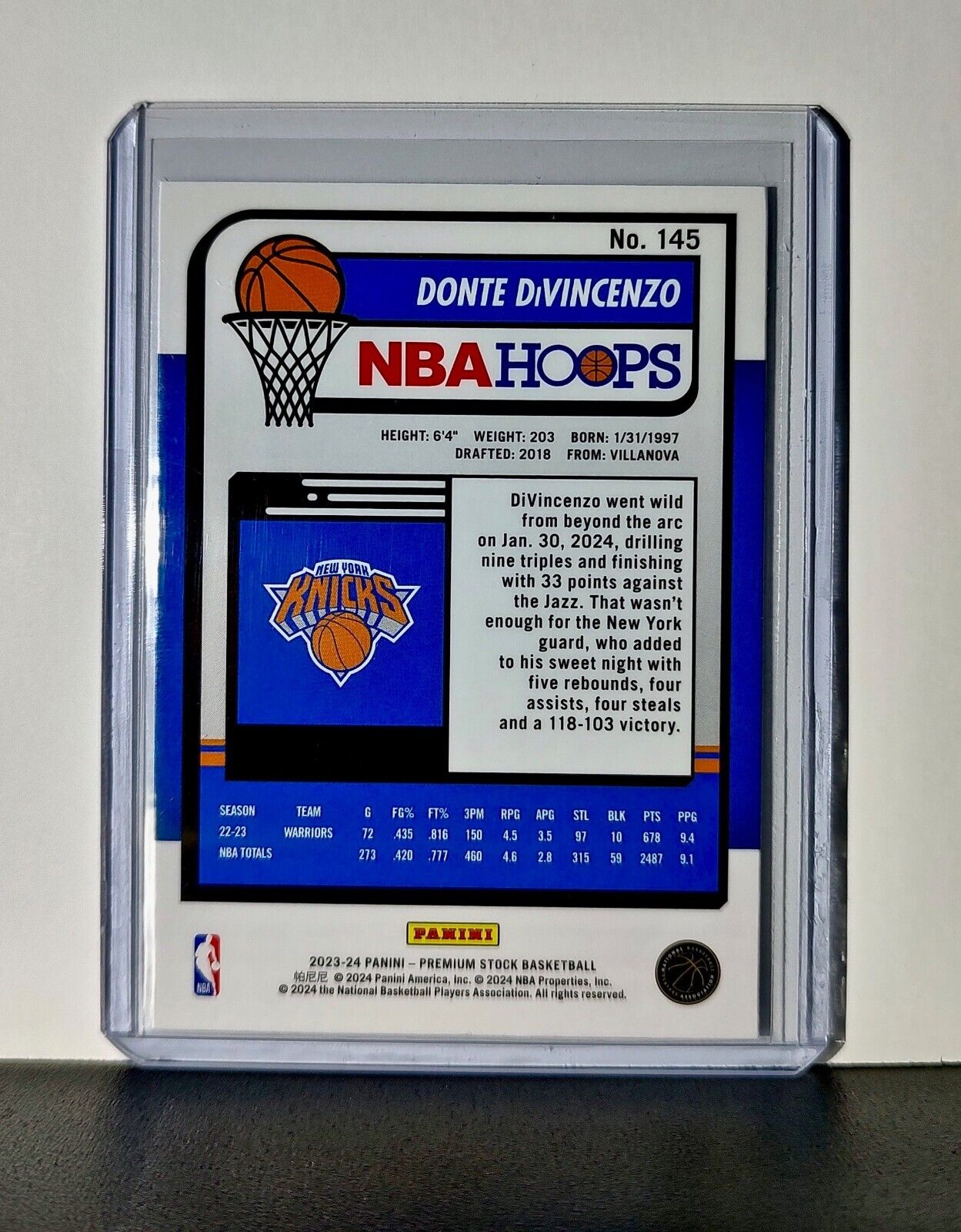 Donte DiVincenzo 2023-24 Panini Premium Stock NBA Hoops #145 Card NY Knicks