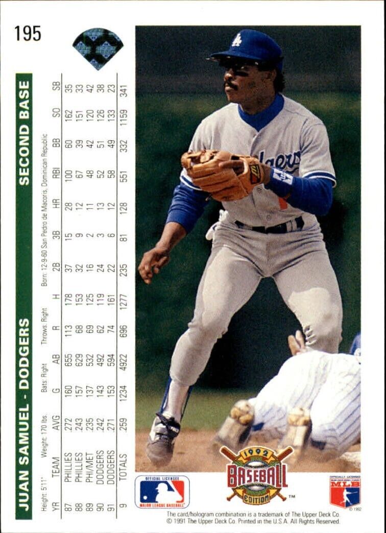 Juan Samuel 1992 Upper Deck MLB #195 Baseball Card Los Angeles Dodgers