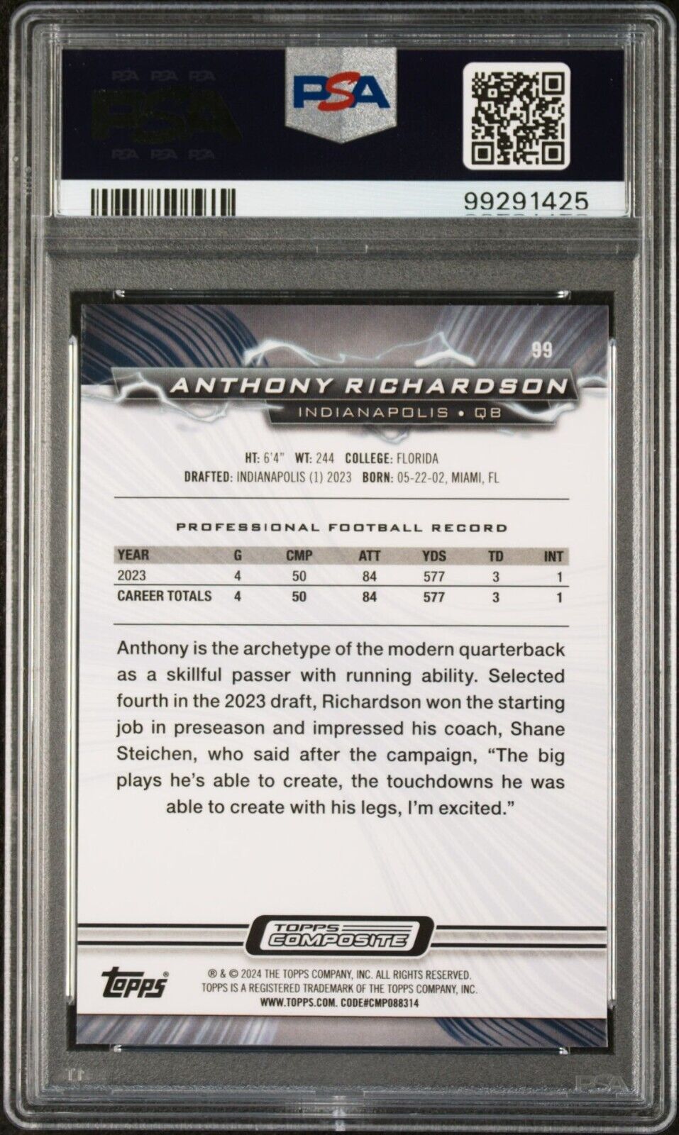 Anthony Richardson 2023 Topps Resurgence NFL #99 Rookie Football Card PSA 10 Gem