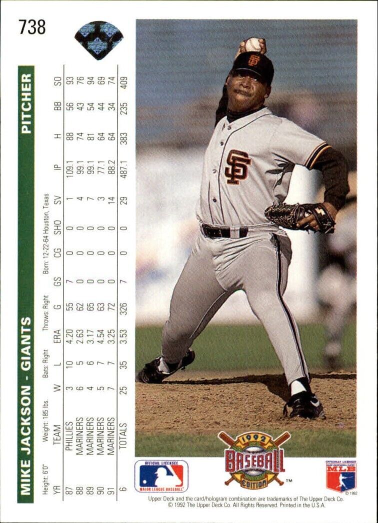 Mike Jackson 1992 Upper Deck MLB #738 Baseball Card San Francisco Giants