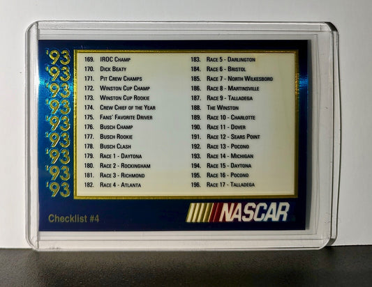 Checklist #4 Checklist 1993 Maxx Premier Plus Racing #212 NASCAR Card