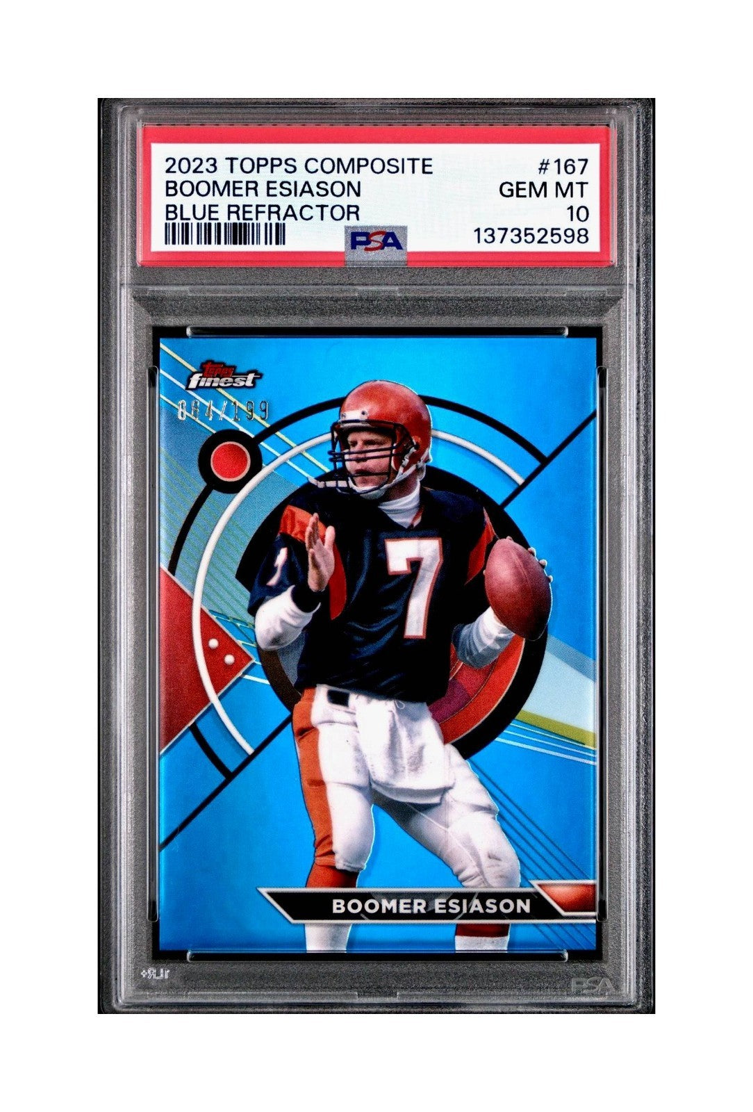 Boomer Esiason 2023 Topps Finest 084/199 #167 Blue Refractor PSA 10 Gem Mint