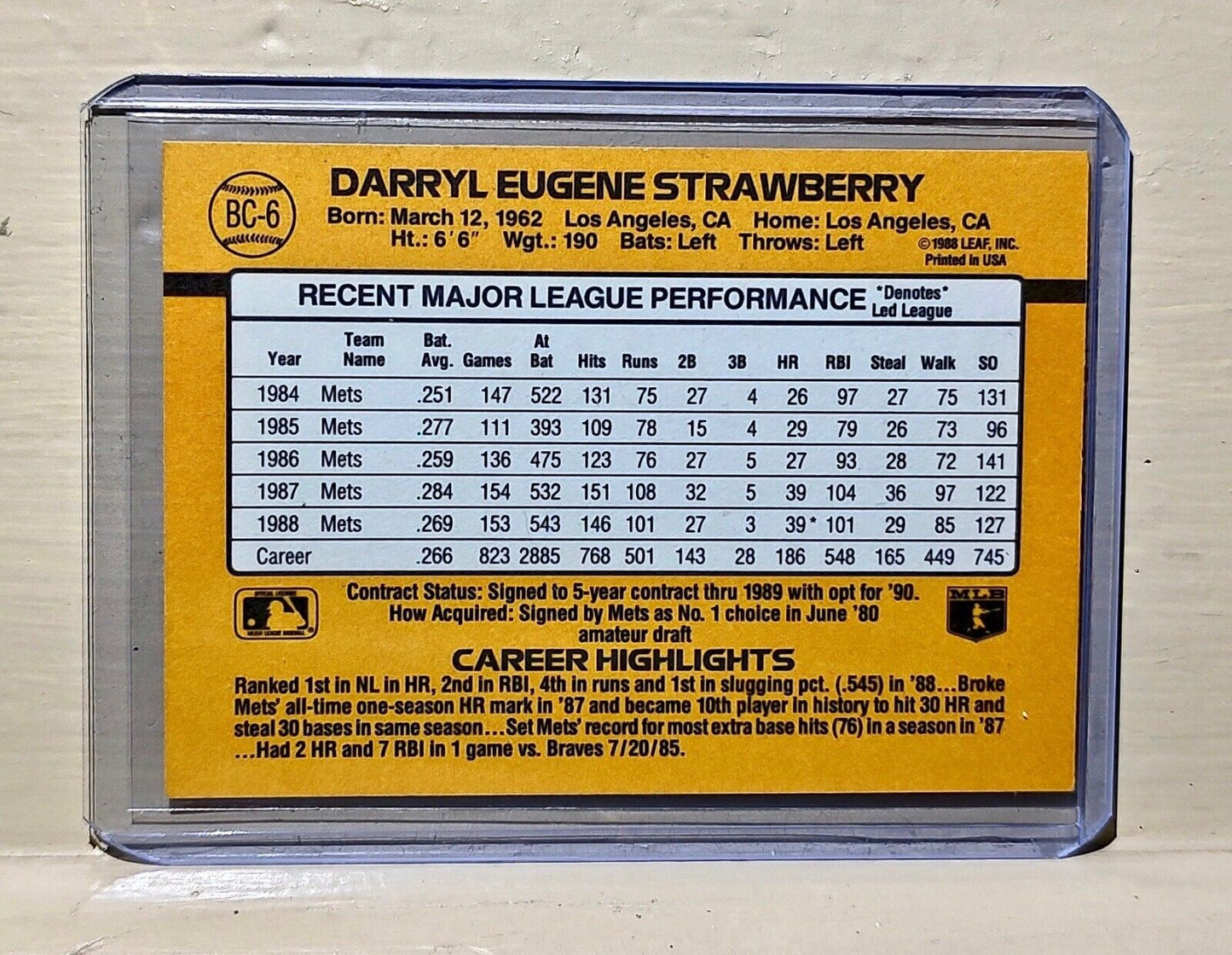 Darryl Strawberry 1989 Donruss MLB #BC-6 Baseball Card New York Mets