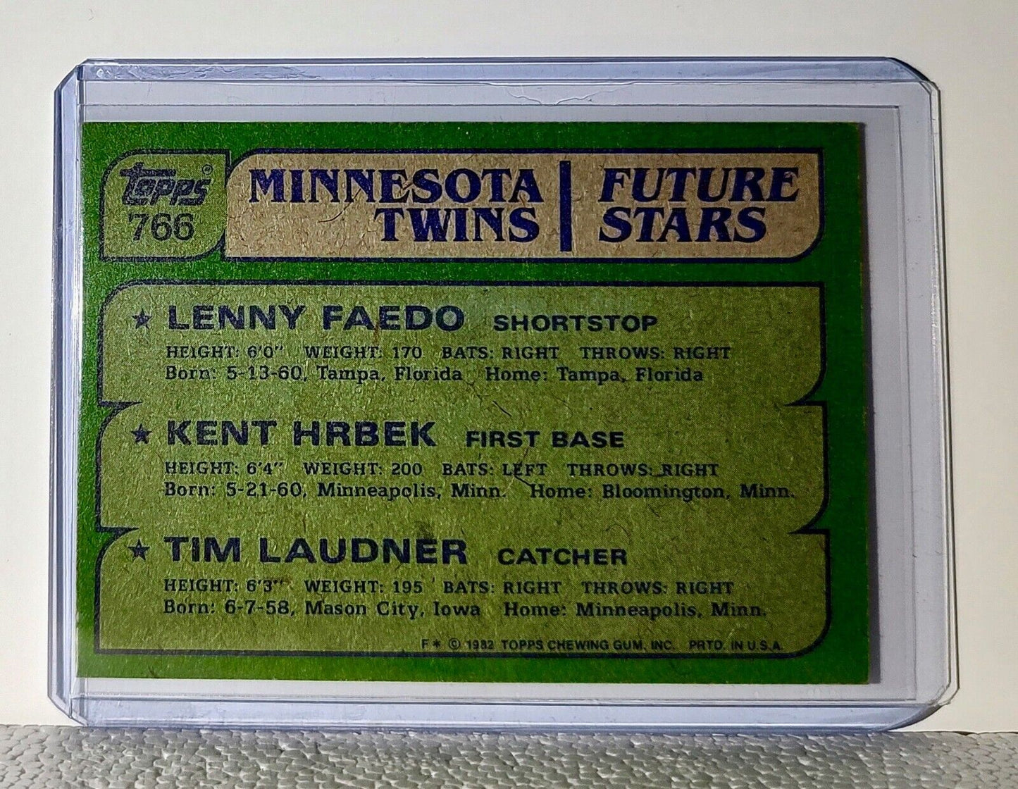 Lenny Faedo / Kent Hrbek / Tim Laudner 1982 Topps MLB #766 Baseball Card Twins