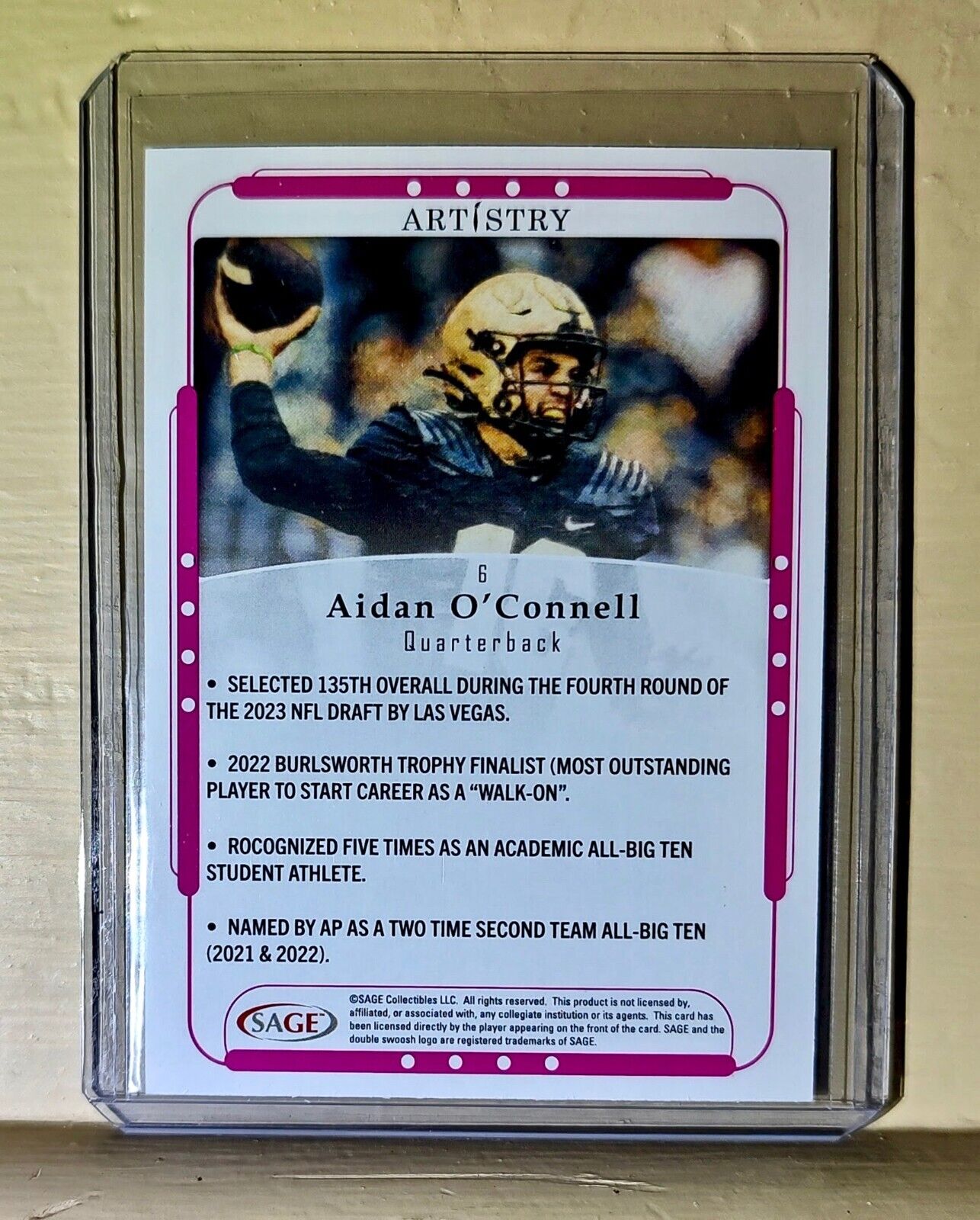 Aidan O'Connell 2023 SAGE NFL Artistry Football #6 Card