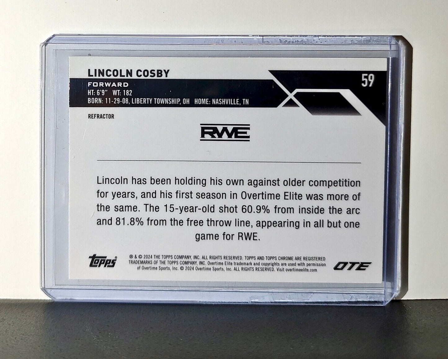 Lincoln Cosby Rookie Card Refractor 2023-24 Topps Chrome Overtime #59 RWE