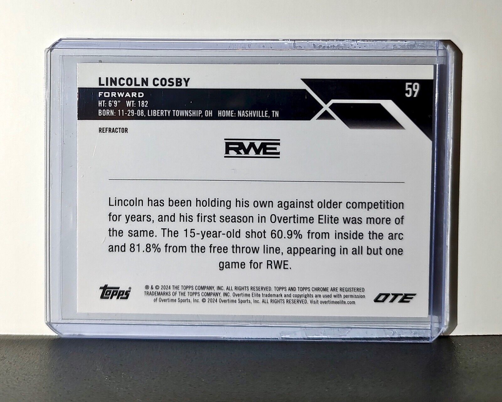 Lincoln Cosby Rookie Card Refractor 2023-24 Topps Chrome Overtime #59 RWE