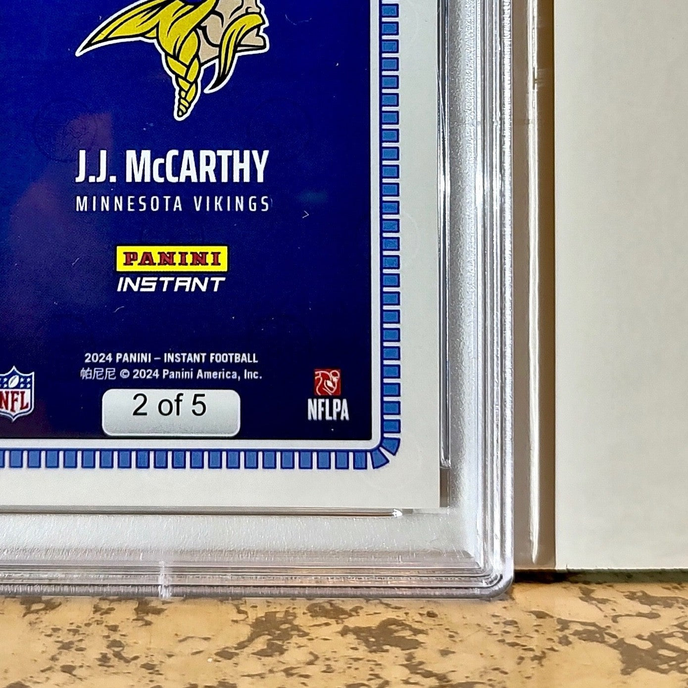 JJ McCarthy Rookie 2024 Panini NFL Draft Night Blue Football Card 2/5 SSP PSA 9