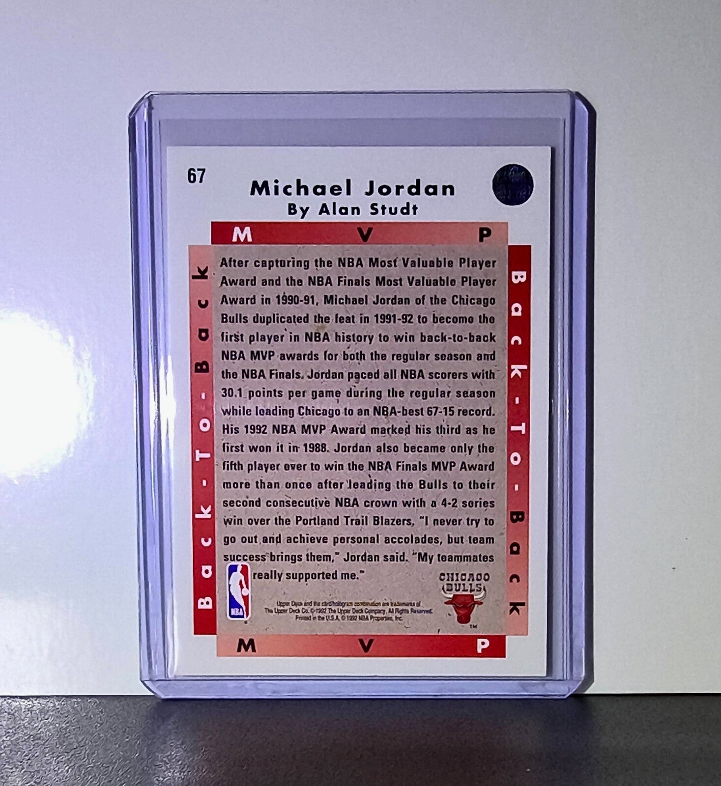 Michael Jordan 1992-93 Upper Deck Back to Back MVP #67 Card Chicago Bulls