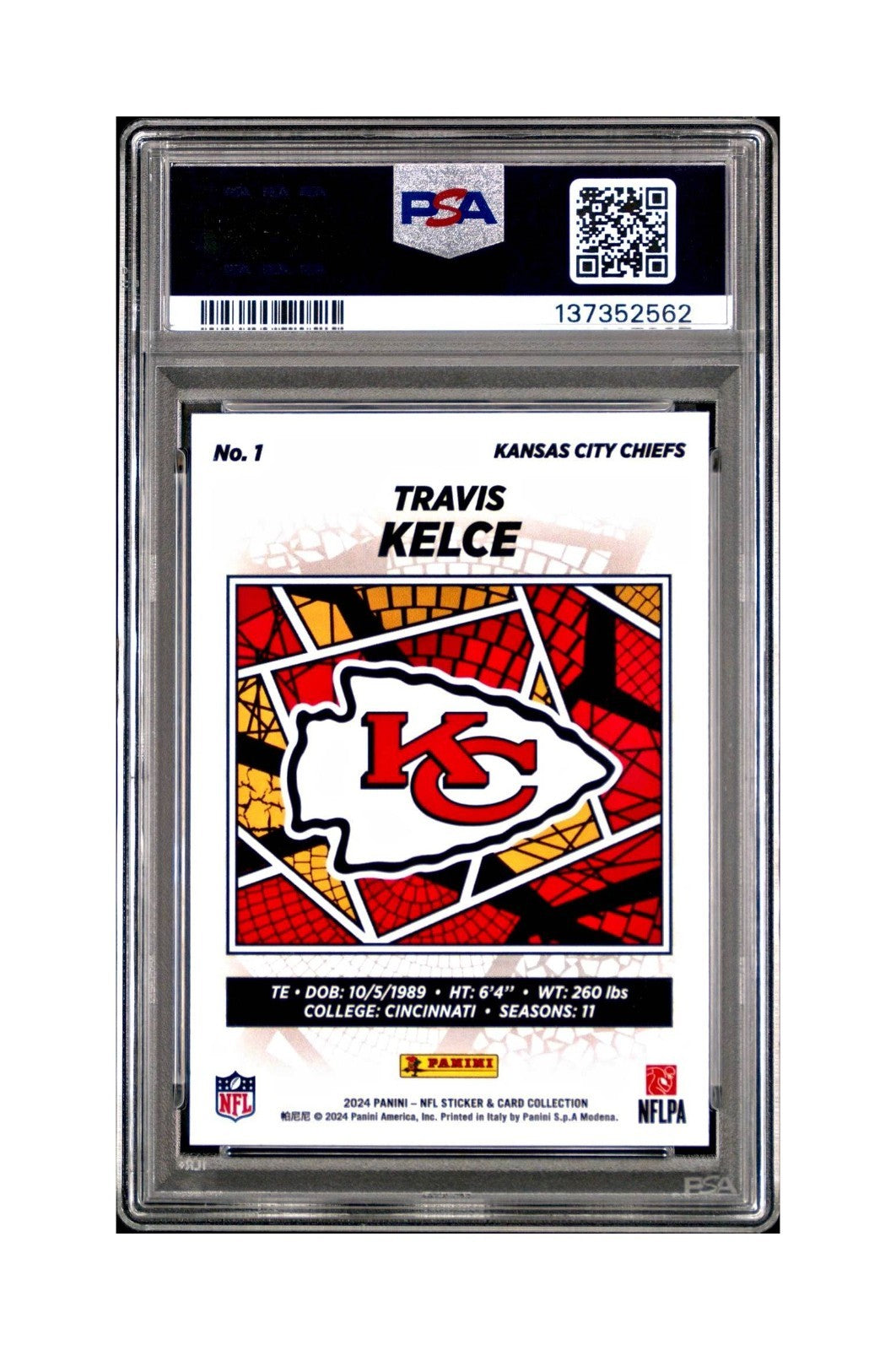 Travis Kelce 2024 Panini Sticker Collection 078/199 #1 Gold Foil PSA 9 Mint