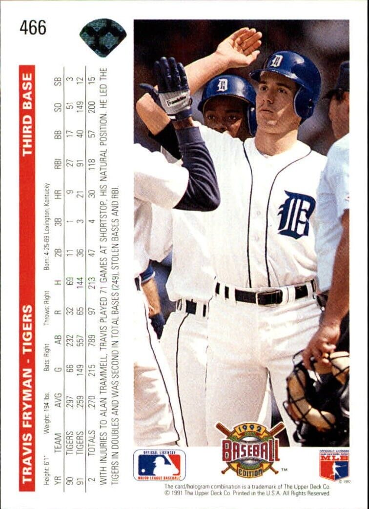 Travis Fryman 1992 Upper Deck MLB #466 Baseball Card Detroit Tigers