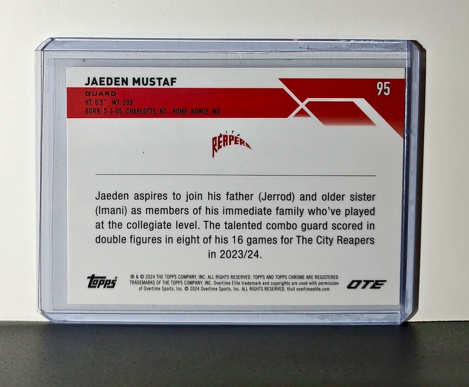 Jaeden Mustaf Rookie Card 2023-24 Topps Chrome Overtime #95 City Reapers
