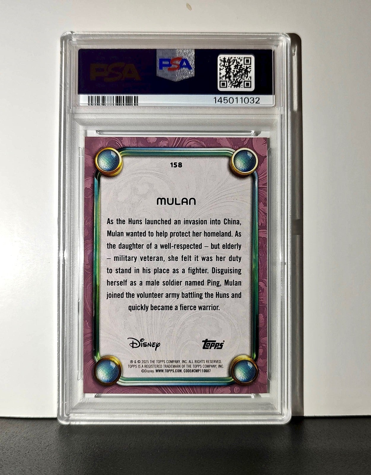 Mulan 2025 Topps Disney Cartoon Princess #158 Card Mulan PSA 10 Gem