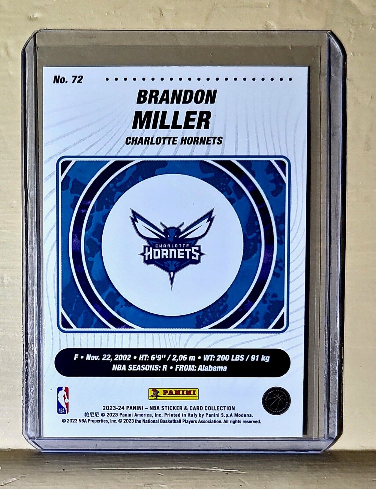 Brandon Miller 2023-24 Panini NBA Basketball #72 Rookie Card Charlotte Hornets