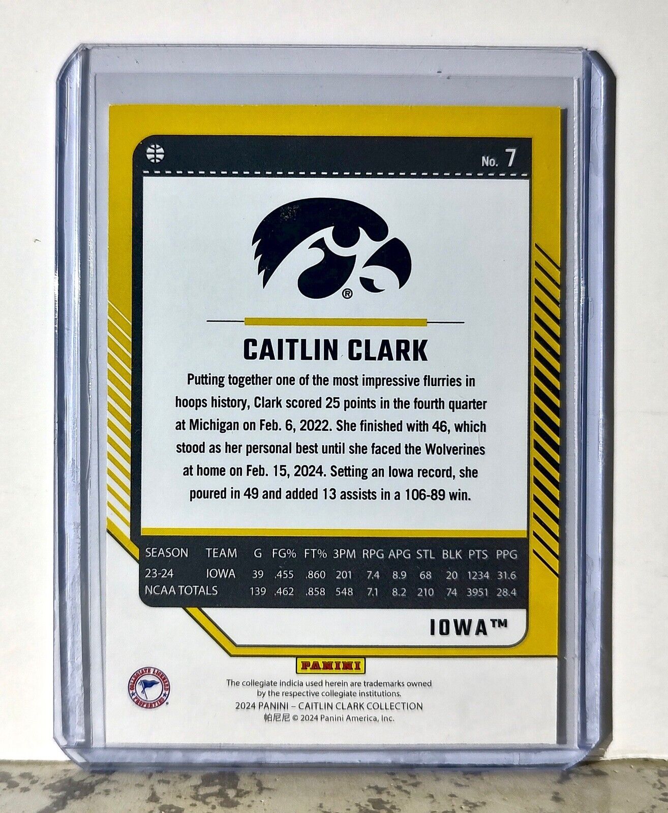 2024 Caitlin Clark Panini Donruss #7 Basketball Card Iowa Hawkeyes