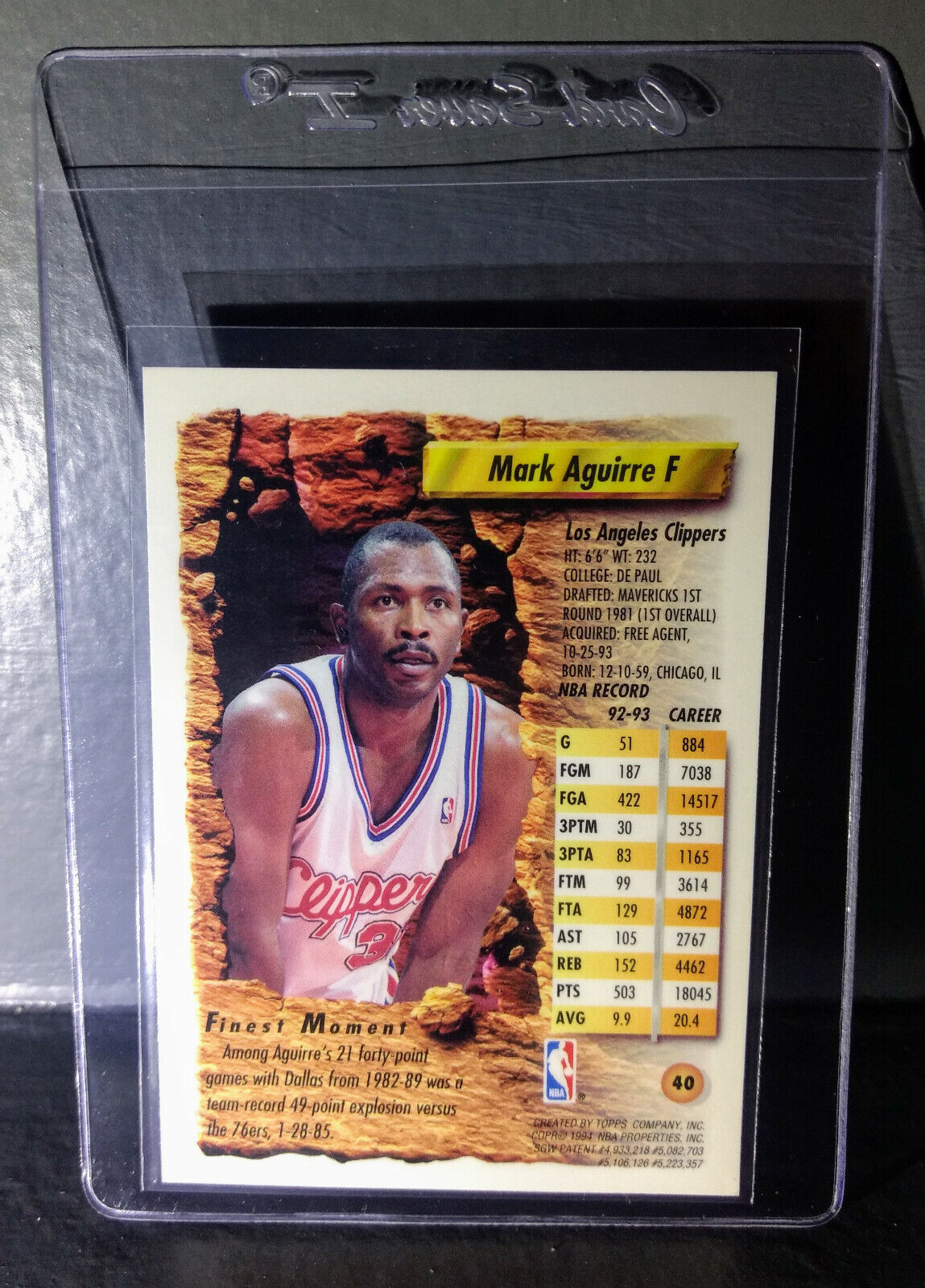 1993-94 Topps Finest Mark Aguirre #40 Basketball Card